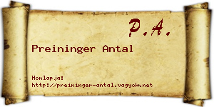 Preininger Antal névjegykártya